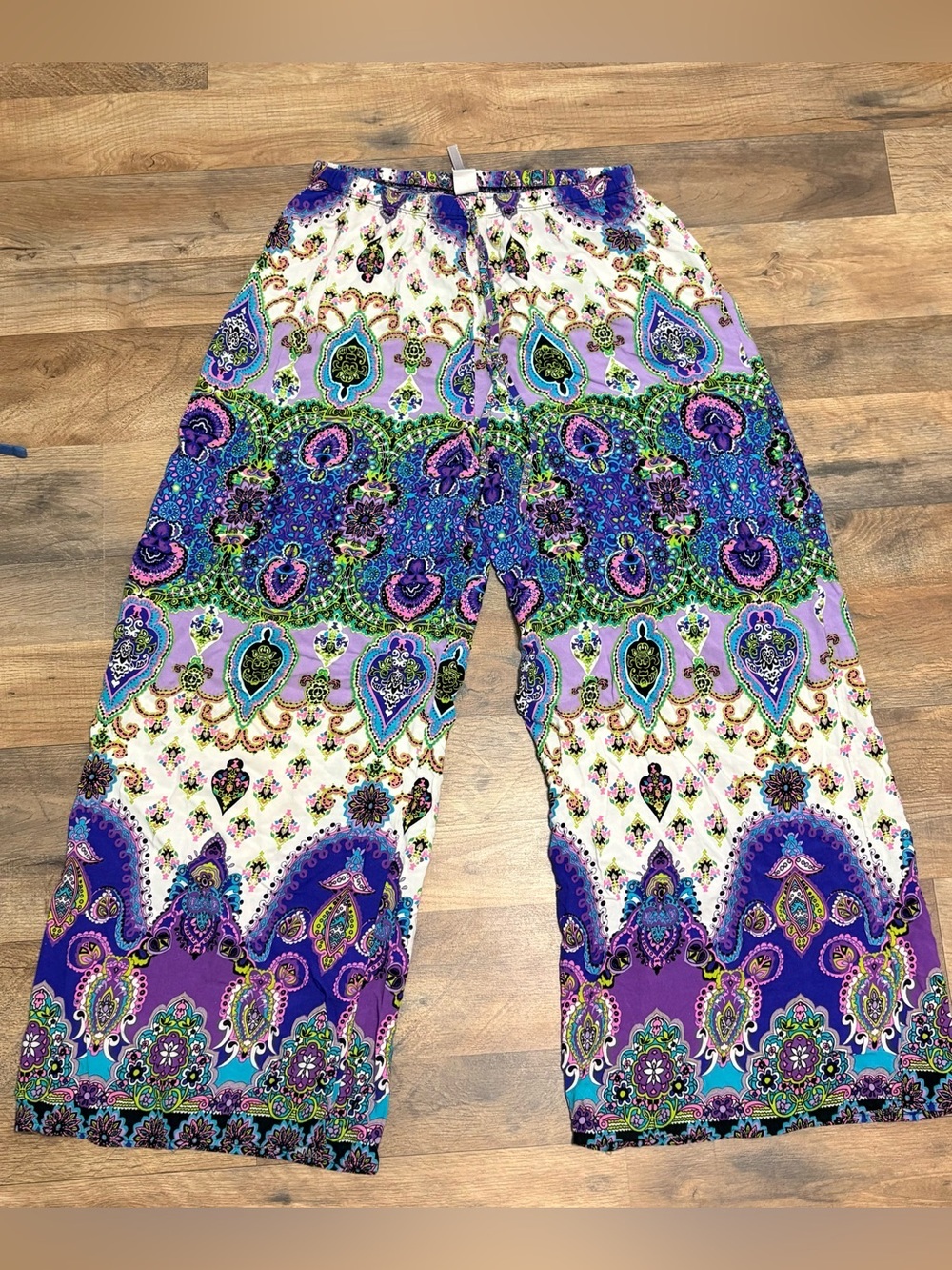 Yummy Plus Women’s Boho Paisley Wide Leg Palazzo Pants Size XL Purple Festival